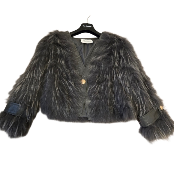 Maxa Mara Grey Fur Jacket With Leather Size Small - Picture 5 of 10
